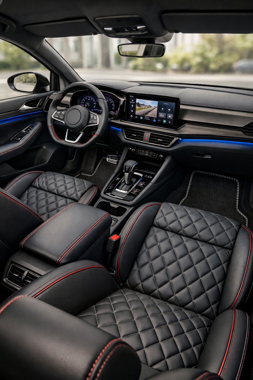 Interior view of a Volkswagen car showing a personalized and well-designed cabin with modern dashboard and seating.
